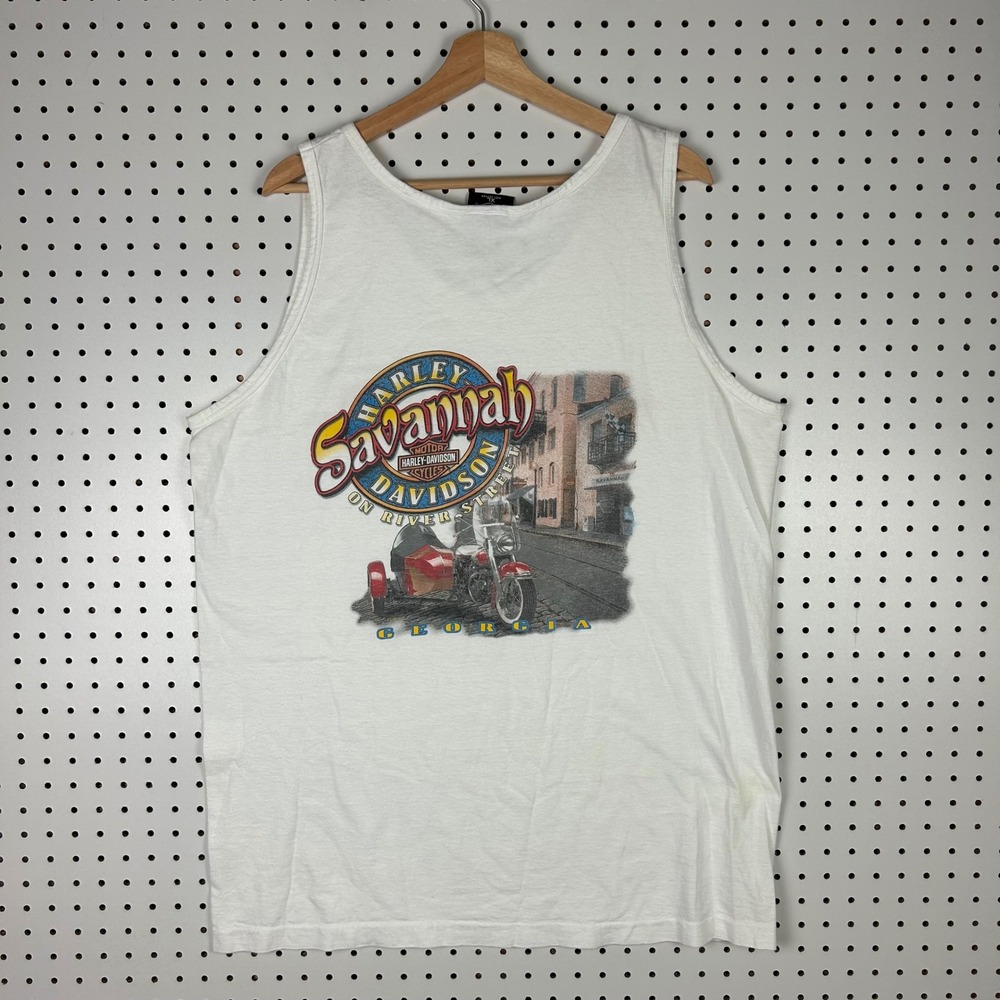 Harley Davidson Savannah Georgia Tank Top Mens XL White Sidecar Graphic‎ 2001